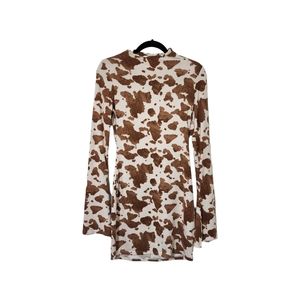 Velvety Soft Bell-Sleeve Cow Print Dress
